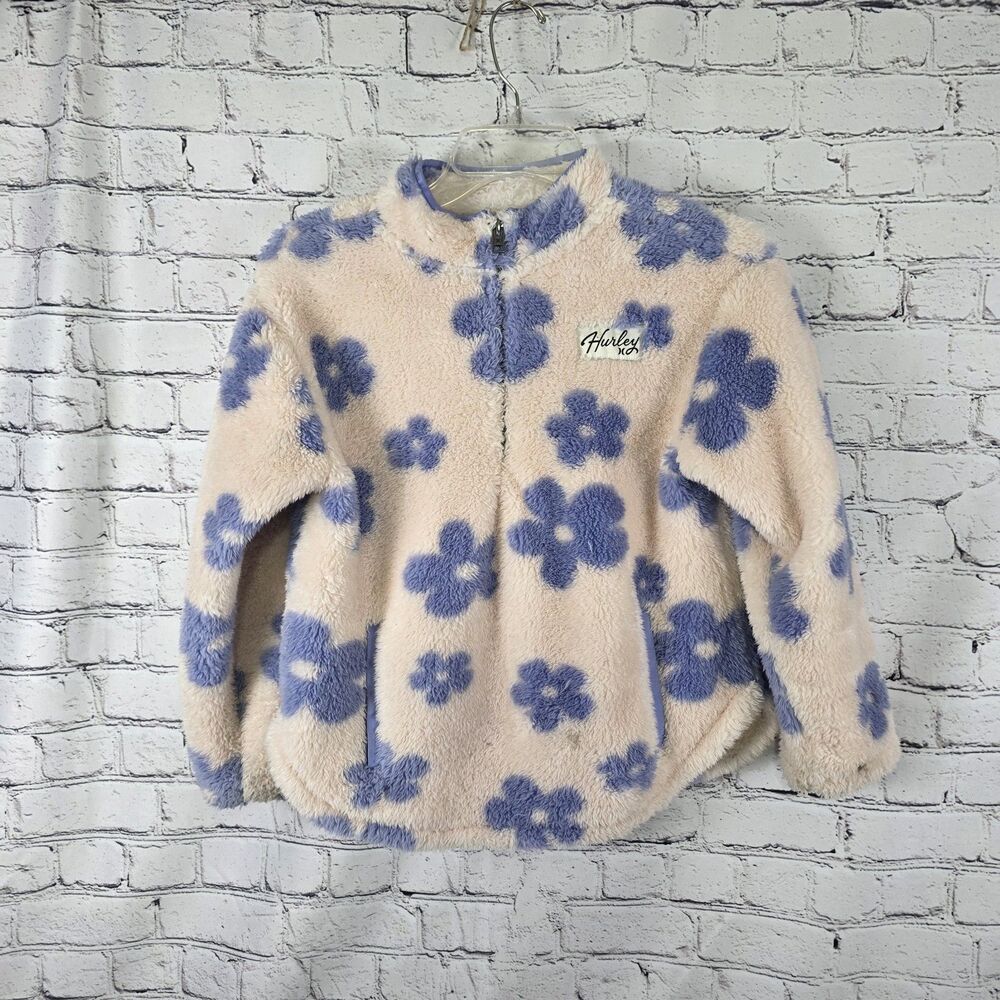 Hurley Kids Fleece Pullover L 10/12 Pink Purple Flower Pattern